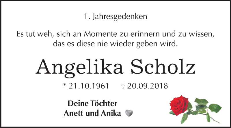  Traueranzeige für Angelika Scholz vom 21.09.2019 aus Super Sonntag Zeitz