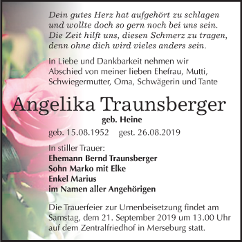 Traueranzeige von Angelika Traunsberger von Super Sonntag Merseburg/Querfurt