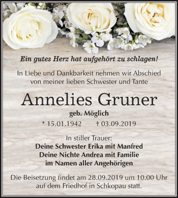 Traueranzeige von Annelies Gruner von Super Sonntag Merseburg/Querfurt