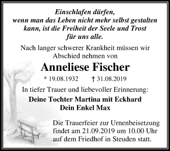 Traueranzeige von Anneliese Fischer von Mitteldeutsche Zeitung Halle/Saalkreis