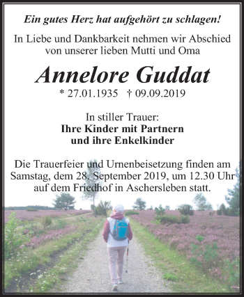 Traueranzeige von Annelore Guddat von Mitteldeutsche Zeitung Aschersleben