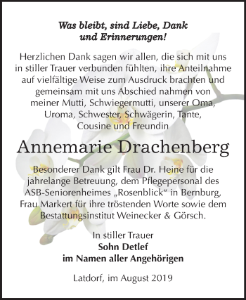 Traueranzeige von Annemarie Drachenberg von Super Sonntag Bernburg