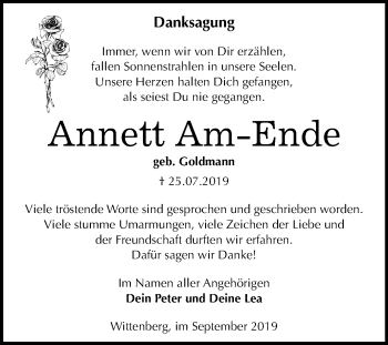 Traueranzeige von Annett Am-Ende von Mitteldeutsche Zeitung Wittenberg