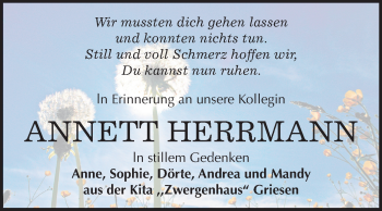 Traueranzeige von Annett Herrmann von Mitteldeutsche Zeitung Wittenberg
