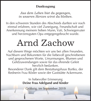 Traueranzeige von Arnd Zachow von Super Sonntag Köthen