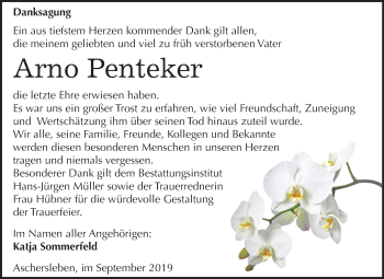 Traueranzeige von Arno Penteker von Wochenspiegel Aschersleben