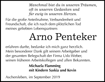 Traueranzeige von Arno Penteker von Mitteldeutsche Zeitung Aschersleben