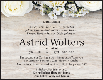 Traueranzeige von Astrid Wolters von Mitteldeutsche Zeitung Wittenberg