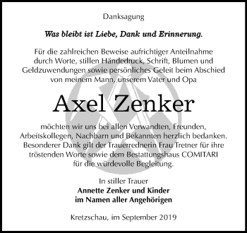 Traueranzeige von Axel Zenker von Mitteldeutsche Zeitung Zeitz