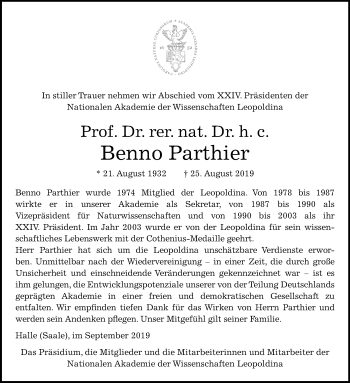 Traueranzeige von Benno Parthier von Mitteldeutsche Zeitung Halle/Saalkreis