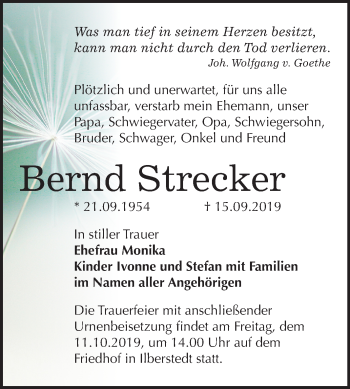 Traueranzeige von Bernd Strecker von Mitteldeutsche Zeitung Bernburg