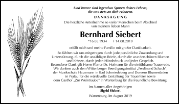 Traueranzeige von Bernhard Siebert von Mitteldeutsche Zeitung Wittenberg