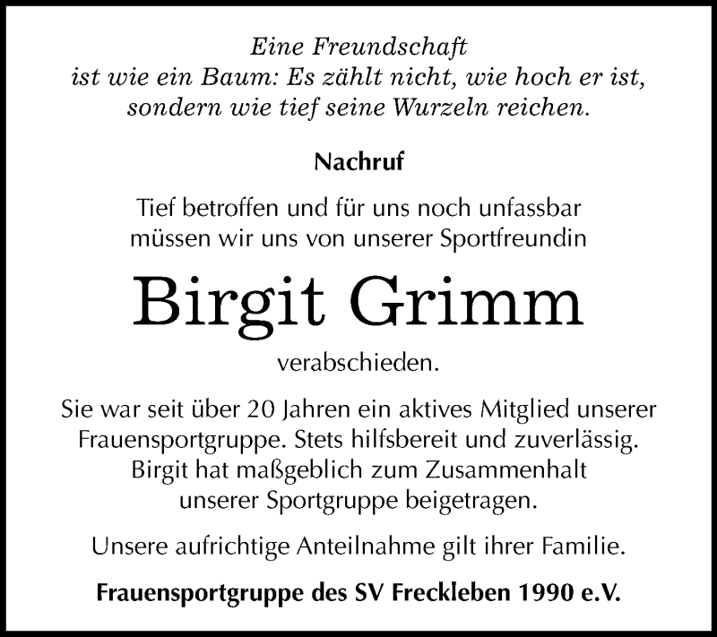  Traueranzeige für Birgit Grimm vom 07.09.2019 aus Super Sonntag Aschersleben