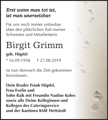 Traueranzeige von Birgit Grimm von Wochenspiegel Aschersleben / Mansfelder Land