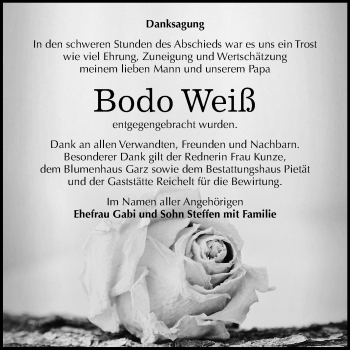 Traueranzeige von Bodo Weiß von Super Sonntag Wittenberg