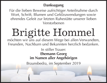 Traueranzeige von Brigitte Hommel von Mitteldeutsche Zeitung Merseburg/Querfurt