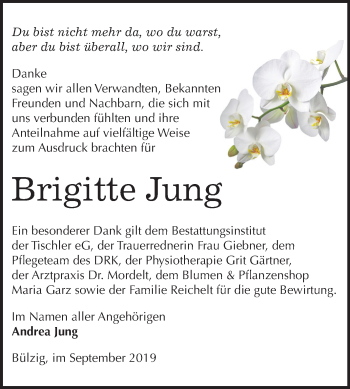 Traueranzeige von Brigitte Jung von Super Sonntag Wittenberg