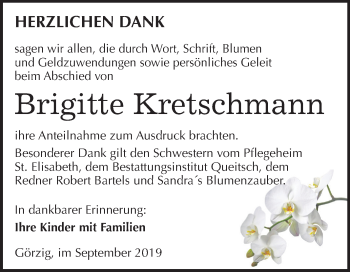 Traueranzeige von Brigitte Kretschmann von Super Sonntag Köthen