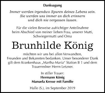 Traueranzeige von Brunhilde König von Mitteldeutsche Zeitung Halle/Saalkreis