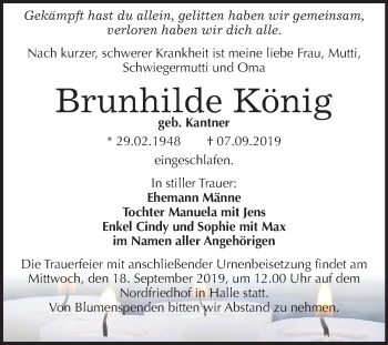Traueranzeige von Brunhilde König von Mitteldeutsche Zeitung Halle/Saalkreis