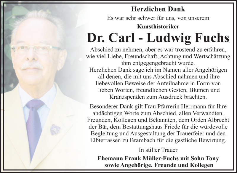  Traueranzeige für Carl-Ludwig  Fuchs vom 14.09.2019 aus Mitteldeutsche Zeitung Dessau-Roßlau