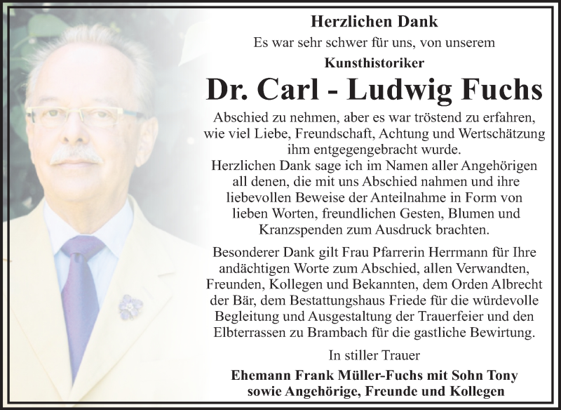  Traueranzeige für Carl-Ludwig  Fuchs vom 14.09.2019 aus Super Sonntag Dessau-Roßlau