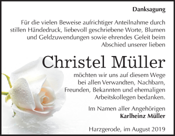Traueranzeige von Christel Müller von Mitteldeutsche Zeitung Quedlinburg