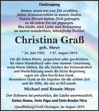 Traueranzeige von Christina Graß von Mitteldeutsche Zeitung Quedlinburg