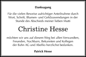 Traueranzeige von Christine Hesse von Mitteldeutsche Zeitung Dessau-Roßlau