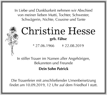 Traueranzeige von Christine Hesse von Super Sonntag Dessau-Roßlau