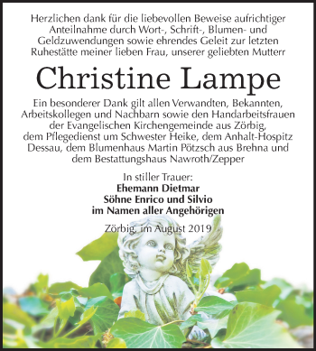 Traueranzeige von Christine Lampe von Wochenspiegel Bitterfeld