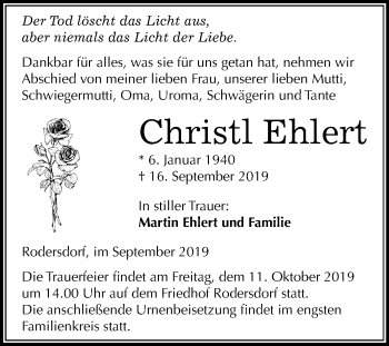 Traueranzeige von Christl Ehlert von Mitteldeutsche Zeitung Aschersleben