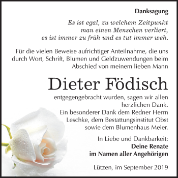 Traueranzeige von Dieter Födisch von Mitteldeutsche Zeitung Weißenfels