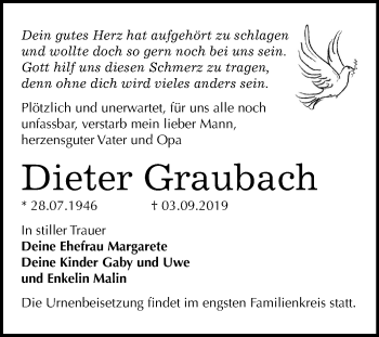 Traueranzeige von Dieter Graubach von Super Sonntag Wittenberg