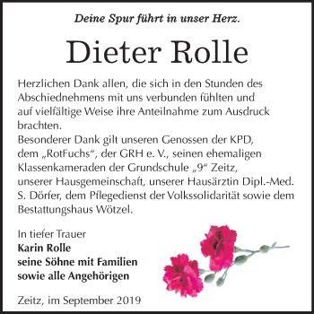 Traueranzeige von Dieter Rolle von Super Sonntag Zeitz