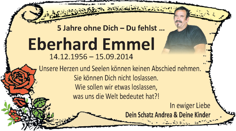  Traueranzeige für Eberhard Emmel vom 14.09.2019 aus Super Sonntag Wittenberg