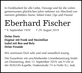 Traueranzeige von Eberhard Fischer von Mitteldeutsche Zeitung Halle/Saalkreis