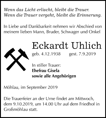 Traueranzeige von Eckardt Uhlich von Super Sonntag Wittenberg