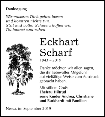 Traueranzeige von Eckhart Scharf von Mitteldeutsche Zeitung Weißenfels
