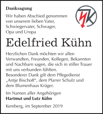 Traueranzeige von Edelfried Kühn von Mitteldeutsche Zeitung Wittenberg