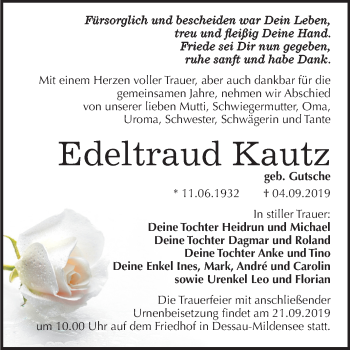 Traueranzeige von Edeltraud Kautz von Mitteldeutsche Zeitung Dessau-Roßlau
