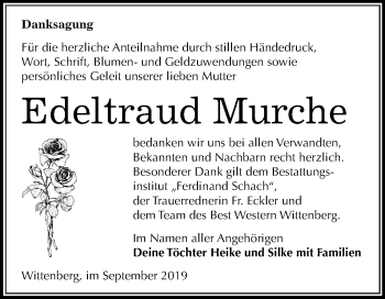 Traueranzeige von Edeltraud Murche von Super Sonntag Wittenberg