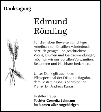 Traueranzeige von Edmund Römling von Mitteldeutsche Zeitung Bitterfeld