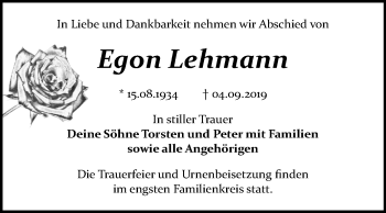 Traueranzeige von Egon Lehmann von Mitteldeutsche Zeitung Bitterfeld