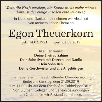 Traueranzeige von Egon Theuerkorn von Mitteldeutsche Zeitung Wittenberg