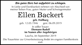 Traueranzeige von Ellen Backert von Mitteldeutsche Zeitung Naumburg/Nebra