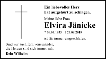 Traueranzeige von Elvira Jänicke von Wochenspiegel Dessau-Roßlau
