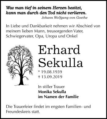 Traueranzeige von Erhard Sekulla von Mitteldeutsche Zeitung Quedlinburg
