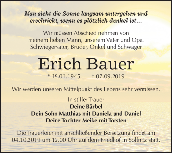 Traueranzeige von Erich Bauer von Mitteldeutsche Zeitung Dessau-Roßlau