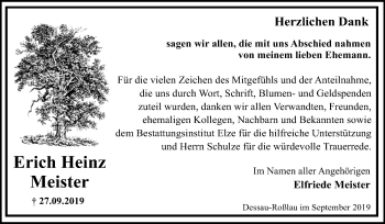 Traueranzeige von Erich Heinz Meister von Super Sonntag Dessau-Roßlau